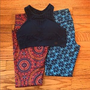 Navy racer back sports bra and yoga pant